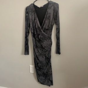 Tracy Reese Grey Long Sleeve Black Faux Wrap Dress